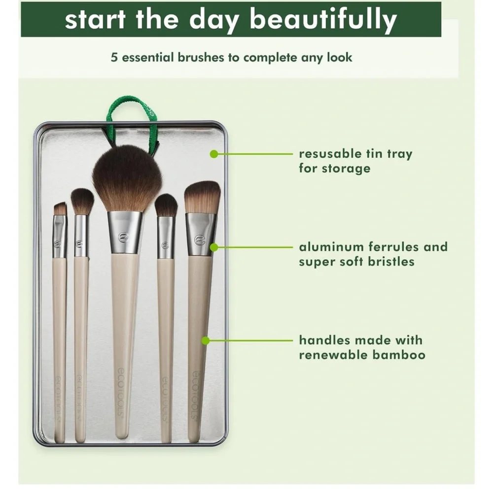 Ecotools Start the Day Beautifully Kit Makeup Brush Set 5 Brushes and Tin Gift
